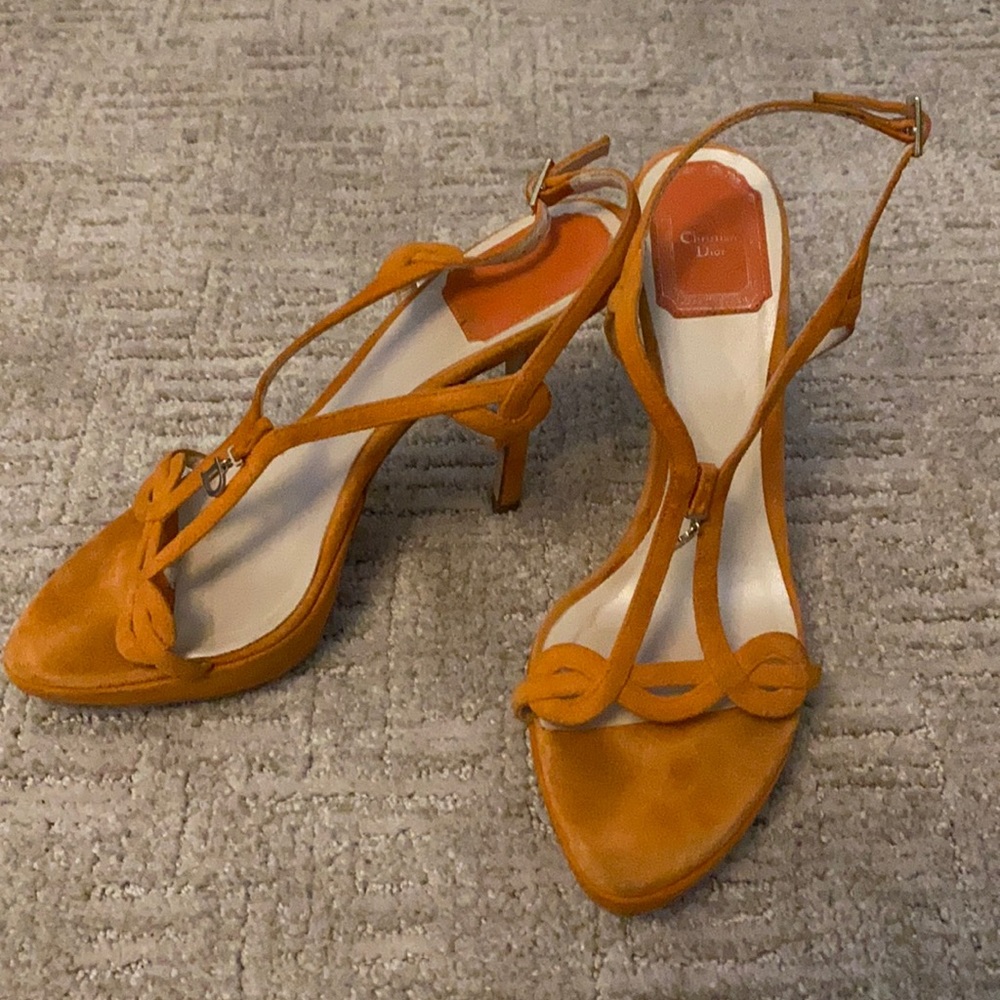 Dior Orange Suede Charm Heels